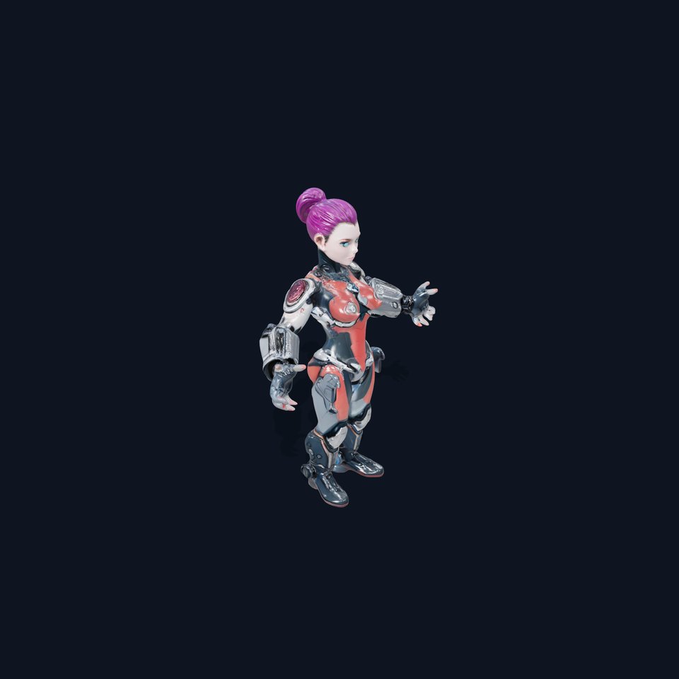 Cyberpunk Warrior Female Character  Rigged and Animated